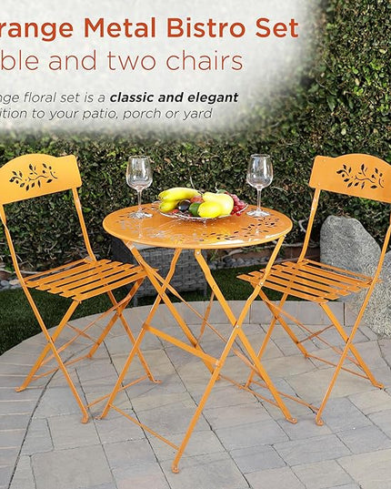Alpine Corporation Indoor/Outdoor 3-Piece Bistro Set Folding Table and Chairs Patio Seating, Each, Orange - LeafyLoom