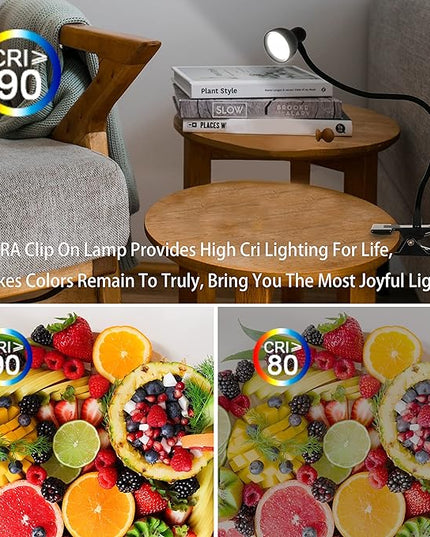 Clip on Light Reading Light for Bed 3 Color Modes 10 Dimmable Brightness Eye Care Clamp Desk Lamp Flexible Gooseneck Book Light for Reading in Bed Desk Light for Bed Headboard Computer - LeafyLoom