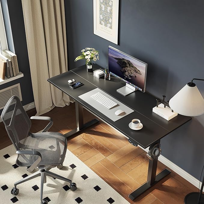Electric Standing Desk, 55 x 24 Inches Height Adjustable Desk, Sit Stand up Desk for Work Office Home, Ergonomic Rising Gaming Computer Table with Memory Preset, Black - LeafyLoom