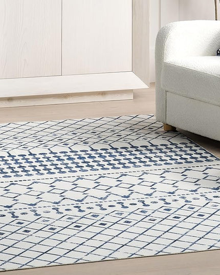 nuLOOM Moroccan Blythe Machine Washable Ultra Thin Area Rug, 8' x 10', Blue - LeafyLoom