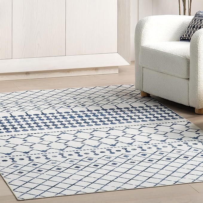 nuLOOM Moroccan Blythe Machine Washable Ultra Thin Area Rug, 8' x 10', Blue - LeafyLoom