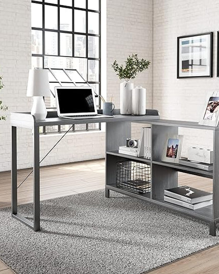 Signature Design by Ashley Yarlow Industrial Home Office L-Shaped Desk with Cube Storage, Black - LeafyLoom
