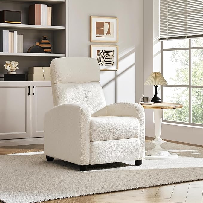 Yaheetech Fabric Recliner Chair Single Sofa Home Theater Seatting Adjustable Modern Single Reclining Chair for Living Room Bedroom Home Theater Ivory - LeafyLoom