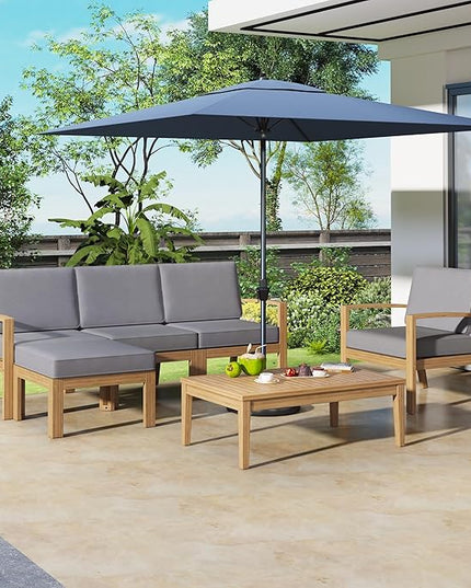 4 Piece Acacia Wood Patio Furniture L-Shaped Outdoor Sectional Sofa Coffee Table, FSC Certified Conversation Set w/Beige Cushions for Garden Backyard - LeafyLoom