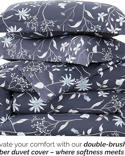 Southshore Fine Living, Inc. 3-Piece Oversized King Comforter Set, Down Alternative All-Season Comforter with Matching Shams, Soft Floral Bedspread for King or Cal King Beds, Secret Meadow Blue - LeafyLoom