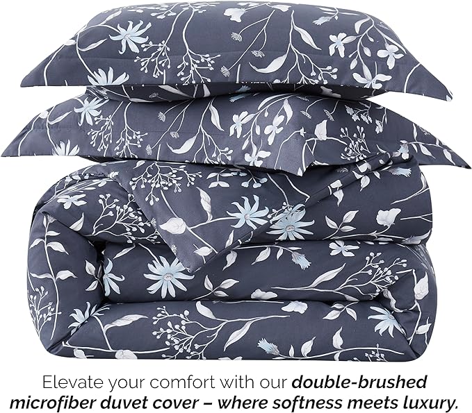 Southshore Fine Living, Inc. 3-Piece Oversized King Comforter Set, Down Alternative All-Season Comforter with Matching Shams, Soft Floral Bedspread for King or Cal King Beds, Secret Meadow Blue - LeafyLoom