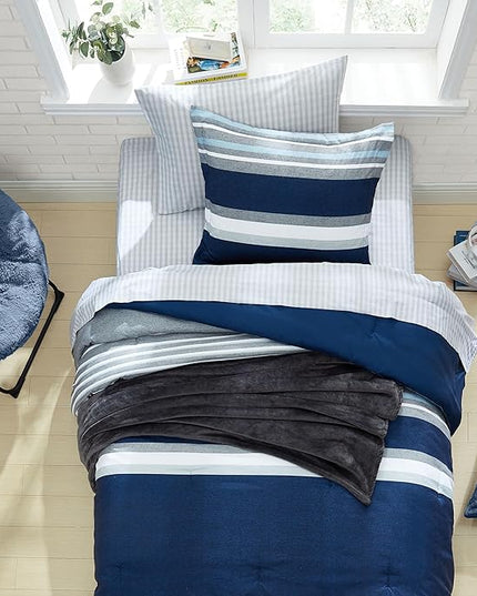 Nautica - Twin XL Comforter Set, Reversible Bedding with Matching Sham, Casual Home Decor, Dorm Room Essentials (Heathered Block Grey, Twin/Twin XL) - LeafyLoom