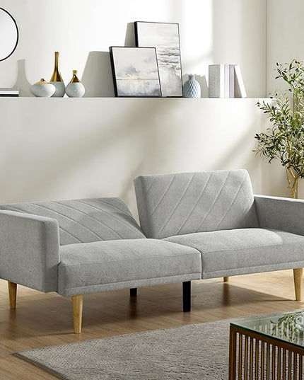 Folding Futon Sofa Tapered Wood Legs,Modern Space Saving Couch,Easily Converts to Single Bed,Easy Assembly,Multi-Functional Loveseat Ideal for Small Home Living Room,Grey, 76" - LeafyLoom