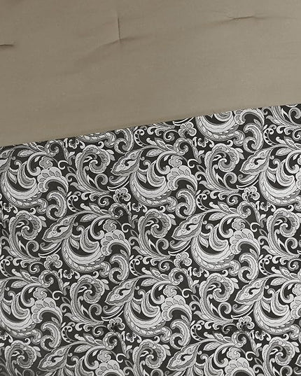 Madison Park Essentials Brystol 24 Piece Room in a Bag Faux Silk Comforter Jacquard Paisley Design Matching Curtains Down Alternative All Season Bedding-Set, Queen(90 in x 90 in), Black 24 Piece - LeafyLoom