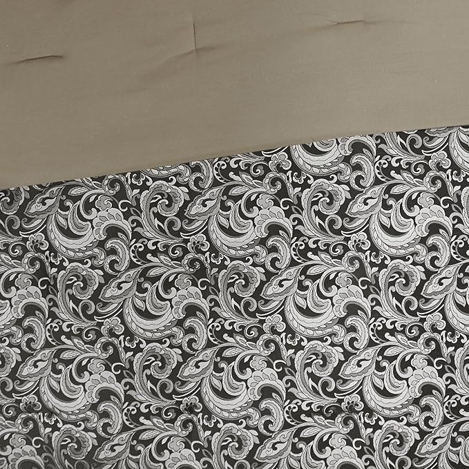 Madison Park Essentials Brystol 24 Piece Room in a Bag Faux Silk Comforter Jacquard Paisley Design Matching Curtains Down Alternative All Season Bedding-Set, Queen(90 in x 90 in), Black 24 Piece - LeafyLoom