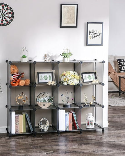 ANWBROAD Cube Storage Organizer 12-cube DIY Modular Closet Organizer Plastic Bookshelf Bookcase Storage Shelves Units Rubber Hammer for Bedroom Office Living Room ULCS012H - LeafyLoom