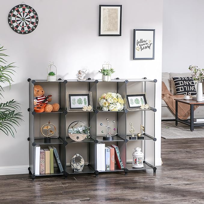ANWBROAD Cube Storage Organizer 12-cube DIY Modular Closet Organizer Plastic Bookshelf Bookcase Storage Shelves Units Rubber Hammer for Bedroom Office Living Room ULCS012H - LeafyLoom