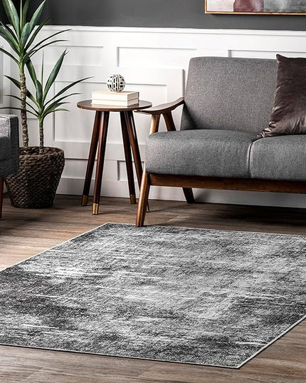 nuLOOM Corinna Modern Abstract Machine Washable Ultra Thin Area Rug, 8' x 10', Charcoal - LeafyLoom