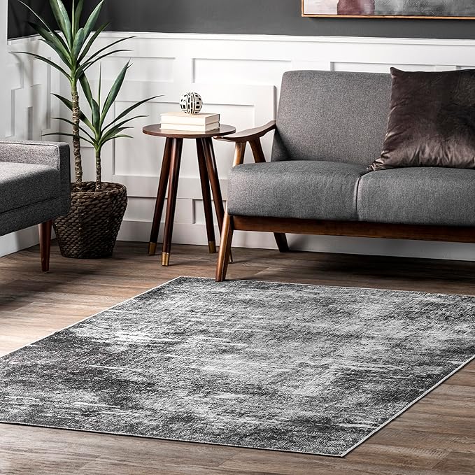 nuLOOM Corinna Modern Abstract Machine Washable Ultra Thin Area Rug, 8' x 10', Charcoal - LeafyLoom