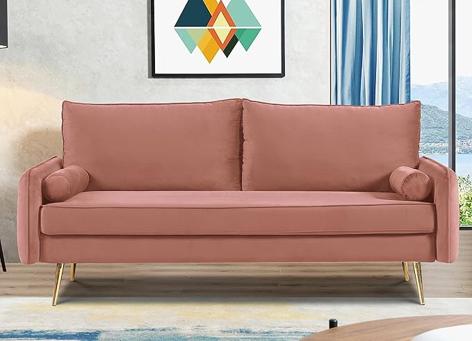Kent Modern Sofa, European Style Velvet Living Room Furniture with Tapered Legs, Vintage Flair, and Sleek Design, Rose - LeafyLoom