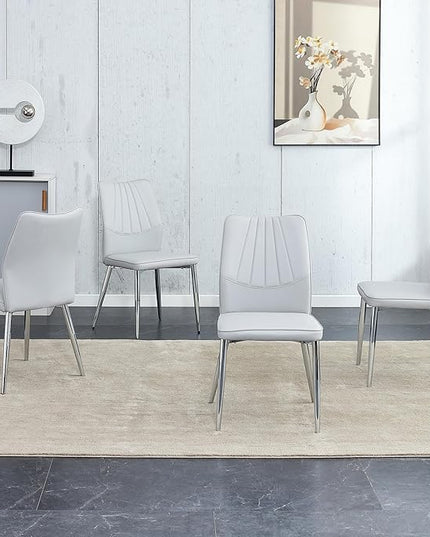 NicBex Dining Chairs Set of 6 Modern Faux Leather High Back Dining Chair Dining Room Kitchen Chairs with Silver Metal Legs,Chairs for Dining Room, Kitchen,Living Room, and Restaurants,White - LeafyLoom