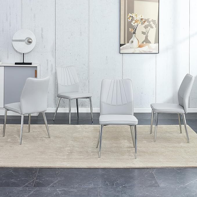 NicBex Dining Chairs Set of 6 Modern Faux Leather High Back Dining Chair Dining Room Kitchen Chairs with Silver Metal Legs,Chairs for Dining Room, Kitchen,Living Room, and Restaurants,White - LeafyLoom