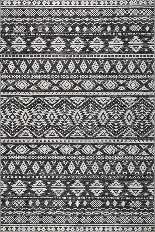 nuLOOM Madlyn Tribal Machine Washable Ultra Thin Area Rug, 6' x 9', Charcoal - LeafyLoom