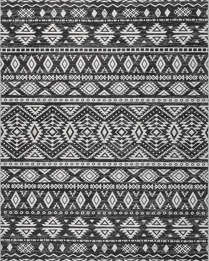 nuLOOM Madlyn Tribal Machine Washable Ultra Thin Area Rug, 4' x 6', Charcoal - LeafyLoom