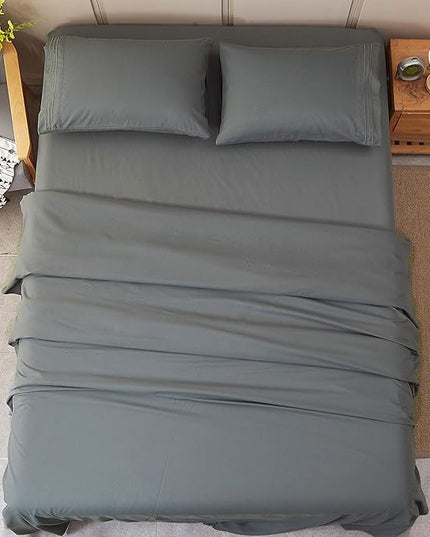 SONORO KATE Bed Sheet Set Super Soft Microfiber 1800 Thread Count Luxury Egyptian Sheets 18-Inch Deep Pocket Wrinkle-3 Piece(Twin XL Dark Grey) - LeafyLoom