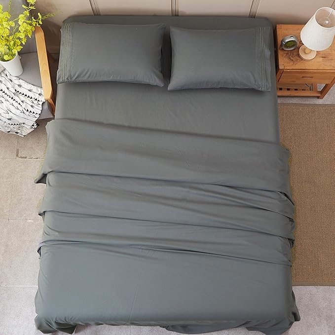 SONORO KATE Bed Sheet Set Super Soft Microfiber 1800 Thread Count Luxury Egyptian Sheets 18-Inch Deep Pocket Wrinkle-3 Piece(Twin XL Dark Grey) - LeafyLoom