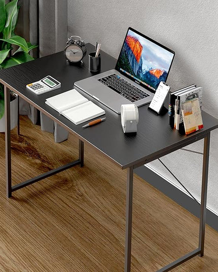 HealSmart Home Office Computer Desk, Modern Style Design with Headphone Hooks for Working, Writing and Gaming, 32 Inch, 40 Inches, Black - LeafyLoom
