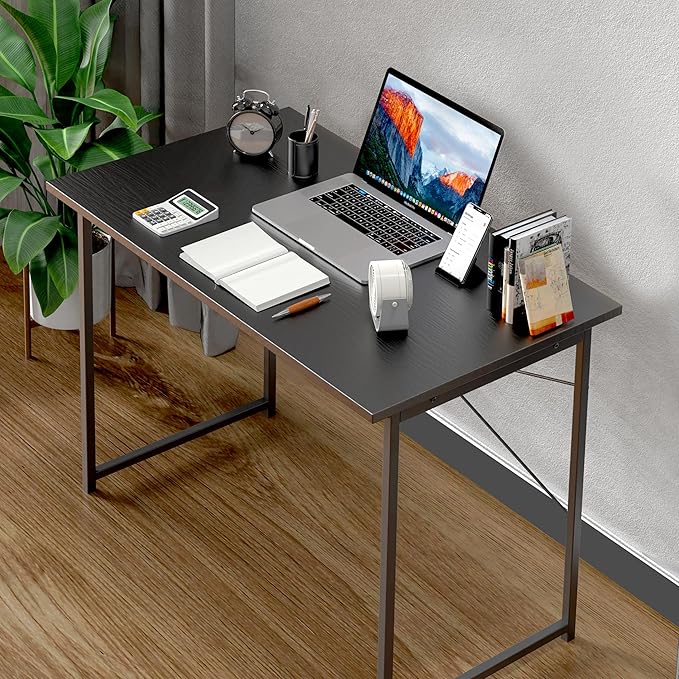 HealSmart Home Office Computer Desk, Modern Style Design with Headphone Hooks for Working, Writing and Gaming, 32 Inch, 40 Inches, Black - LeafyLoom