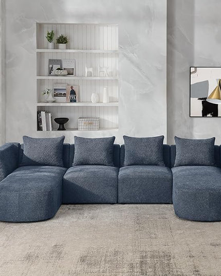 117" U-Shape Sectional Single Seats and Two Chaises, Modular Sofa, DIY Combination, Loop Yarn Fabric for Living Room, Apartment, 117inch, Blue - LeafyLoom