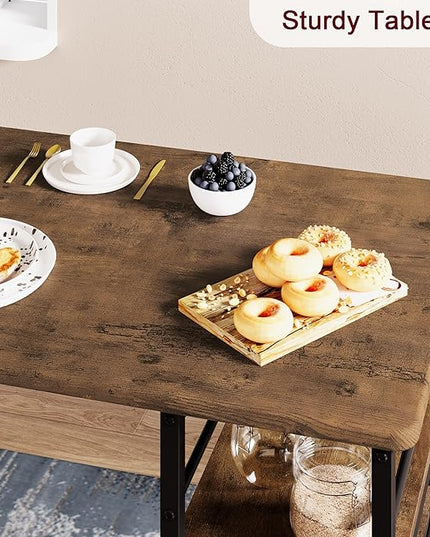 Dining Table Set for 2, Kitchen Table and Upholstered Chairs for 2, 3 Piece Counter Height Bar Table Set with 3 Large Storage Shelves for Small Space, Apartment, Studio, Rustic Brown - LeafyLoom