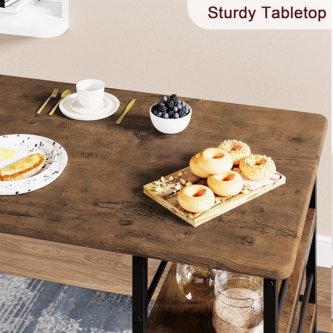 Dining Table Set for 2, Kitchen Table and Upholstered Chairs for 2, 3 Piece Counter Height Bar Table Set with 3 Large Storage Shelves for Small Space, Apartment, Studio, Rustic Brown - LeafyLoom