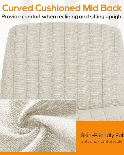 Criss Cross Chair, Cross Legged Office Chair, Wide Comfty Desk Chair, No Wheels Armless Computer Task Chair, Swivel Fabric Vanity Home Chair, Height Adjustable - LeafyLoom