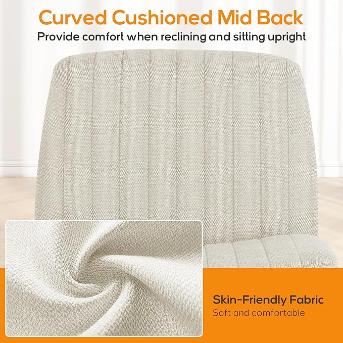 Criss Cross Chair, Cross Legged Office Chair, Wide Comfty Desk Chair, No Wheels Armless Computer Task Chair, Swivel Fabric Vanity Home Chair, Height Adjustable - LeafyLoom