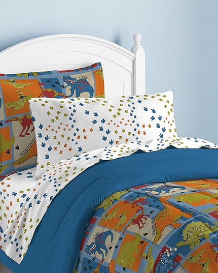 Dream Factory Dinosaur Blocks Ultra Soft Microfiber Boys Comforter Set, Blue, Twin - LeafyLoom
