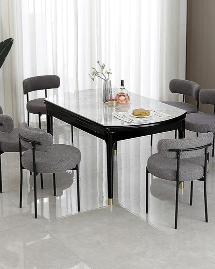 DYHOME Dark Grey Dining Chairs Set of 2, Mid-Century Modern Dining Chairs, Kitchen Dining Room Chairs, Curved Backrest Round Upholstered Boucle Sherpa Dining Chair with Black Metal Legs - LeafyLoom