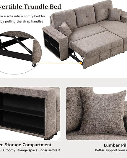 95" L-Shaped Sectional Sleeper Sofa with Storage Chaise &Pull-Out Bed, Velvet Upholstered Reversible Corner Couch w/ 2 Stools, for Living Room, Apartment, 95 Inch, Knox Charcoal - LeafyLoom