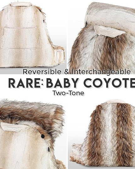 Husband Pillow XXL Cover Only - Rare Baby Coyote Fur Backrest Pillowcase Set, Two-Tone Reversible Double Sided Fabulous Faux Fur Reading & Bed Rest, Thick Zippers, 2 Sided Solid Fabric Neck Rolls - LeafyLoom