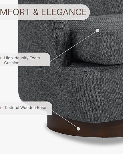 Swivel Accent Chair Modern Barrel Armchair with Wood Base for Bedroom Reading Waiting Living Room, Dark Gray - LeafyLoom