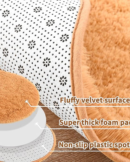 Noahas Ultra Soft Fluffy Bedroom Rugs,2.6' X 5.3' Oval Khaki Fluffy Rugs for Bedroom,Small Throw Rugs, Kids Room Carpet Modern Shaggy Area Rugs Home Decor - LeafyLoom