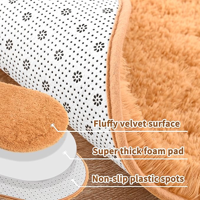 Noahas Ultra Soft Fluffy Bedroom Rugs,2.6' X 5.3' Oval Khaki Fluffy Rugs for Bedroom,Small Throw Rugs, Kids Room Carpet Modern Shaggy Area Rugs Home Decor - LeafyLoom