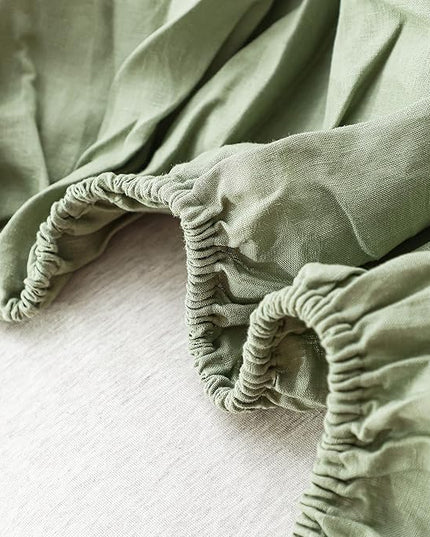 Simple&Opulence 100% Linen Sheet Set Solid Color- 6 Pcs Washed French Flax Bed Sheets (1 Flat Sheet, 1 Fitted Sheet, 4 Pillowcases) - Breathable Home Collection (Basic Sage Green, Queen) - LeafyLoom