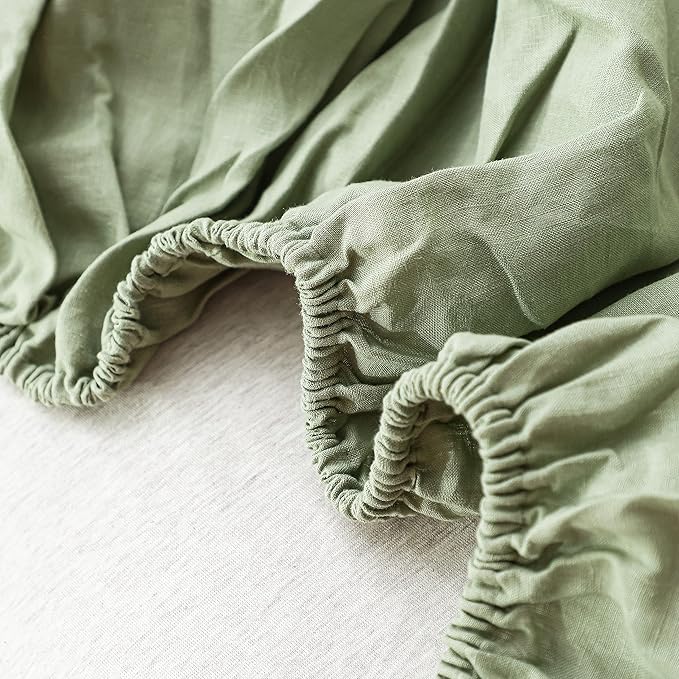 Simple&Opulence 100% Linen Sheet Set Solid Color- 6 Pcs Washed French Flax Bed Sheets (1 Flat Sheet, 1 Fitted Sheet, 4 Pillowcases) - Breathable Home Collection (Basic Sage Green, Queen) - LeafyLoom