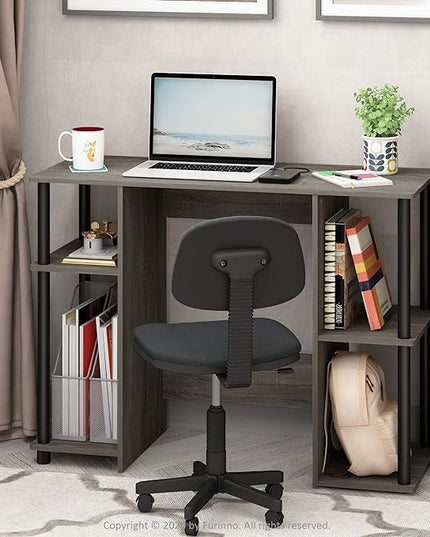 Furinno Jaya Computer Study Desk With Open Storage, French Oak Grey/Black - LeafyLoom