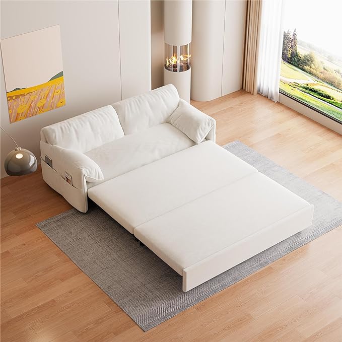 Oversized 3 in 1 Loveseat Sleeper Sofa Bed,Queen Size Love Seats W/Pull Out Couch and Padded Armrests Convertible Spacious Sofabed with Side Storage Pocket for Home Office Apartment Living Room - LeafyLoom