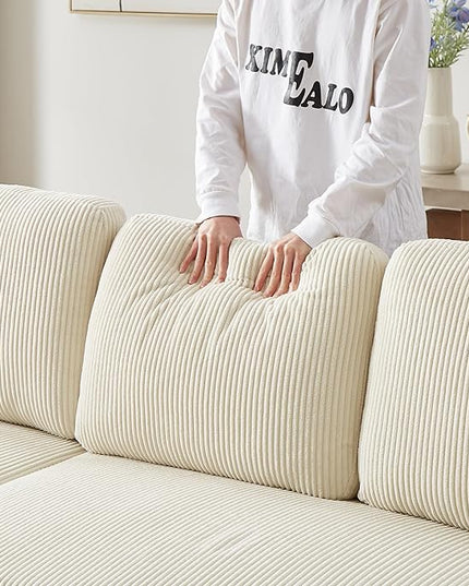 3 Seater Reversible Sleeper Sectional Sofa Bed with Storage Chaise Lounge and Cupholders, Corduroy Upholstered Convertible Sofabed Corner Couch,L Shaped Sofá for Living Room Office, Beige 78.5" - LeafyLoom