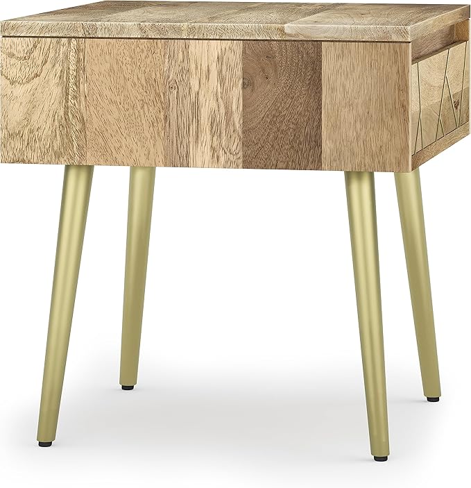 SIMPLIHOME Jager Contemporay Mid Century 22 Inch Wide Metal Side Table in Natural, for The Living Room and Bedroom - LeafyLoom