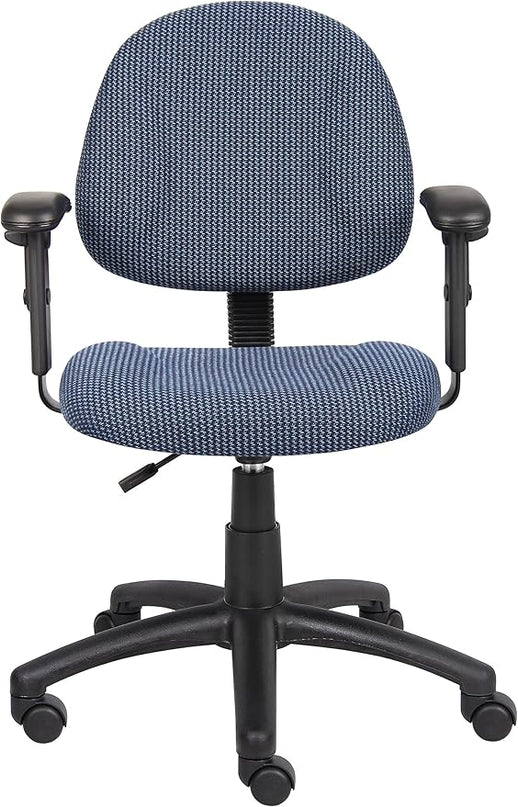 Boss Office Products Perfect Posture Delux Fabric Task Chair with Adjustable Arms in Blue - LeafyLoom
