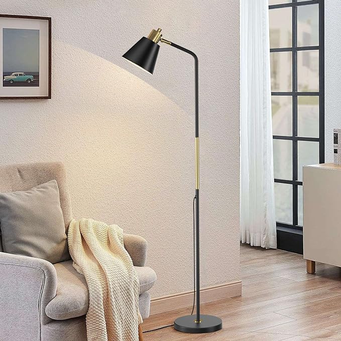 Industrial Floor Lamps for Living Rooms & Bedrooms - Rustic Farmhouse Reading Lamp - Standing, Adjustable Metal Heads Indoor Task Lighting for Living Room Bedroom Office Home Décor (Black-Large) - LeafyLoom