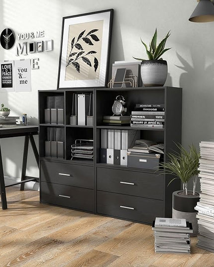 Apexa 2-Tier Cube Storage Organizer Shelves, Stackable Wood Bookcase Fits Cubby Bins for Organization, Dorm Teen Room Decor & Home Office, Black - LeafyLoom
