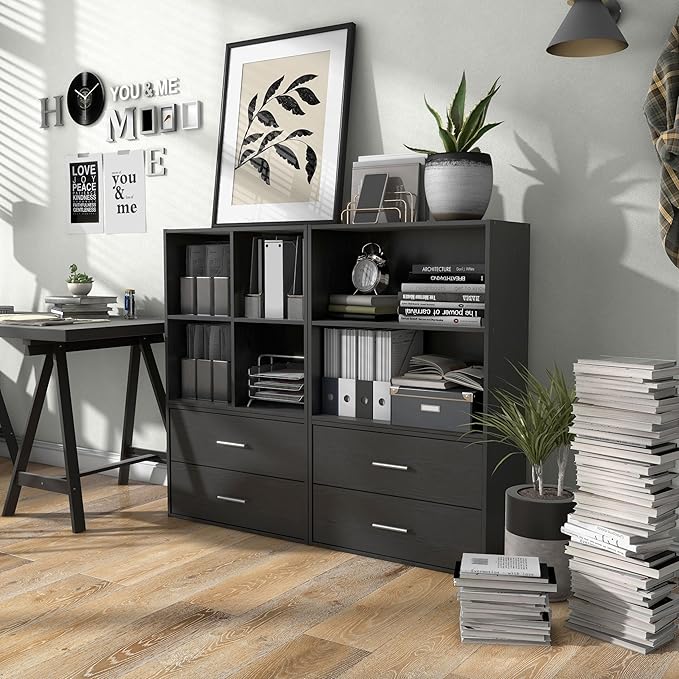 Apexa 2-Tier Cube Storage Organizer Shelves, Stackable Wood Bookcase Fits Cubby Bins for Organization, Dorm Teen Room Decor & Home Office, Black - LeafyLoom
