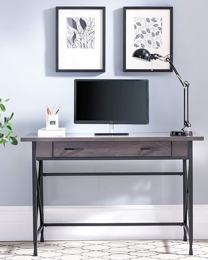 Leick Home 23400 Chisel & Forge Writing Computer Desk with Drop Front Keyboard Drawer, Smoke Gray and Matte Black - LeafyLoom